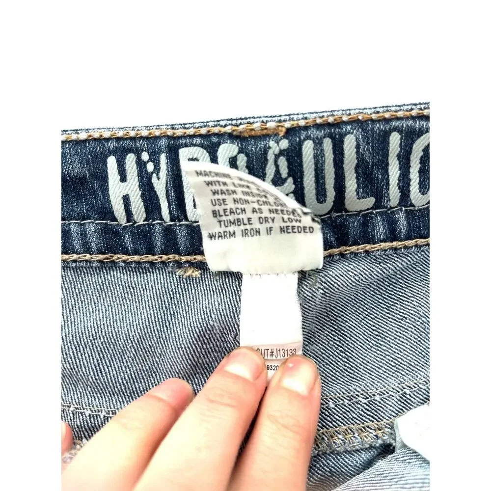 y2K Hydraulic Women's Jean Shorts Embellished Back Flap Pockets White Stitching